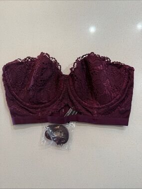 NWT Victoria’s Secret Lace Strapless Bra W/Optional Strap Deep Plum 34D
